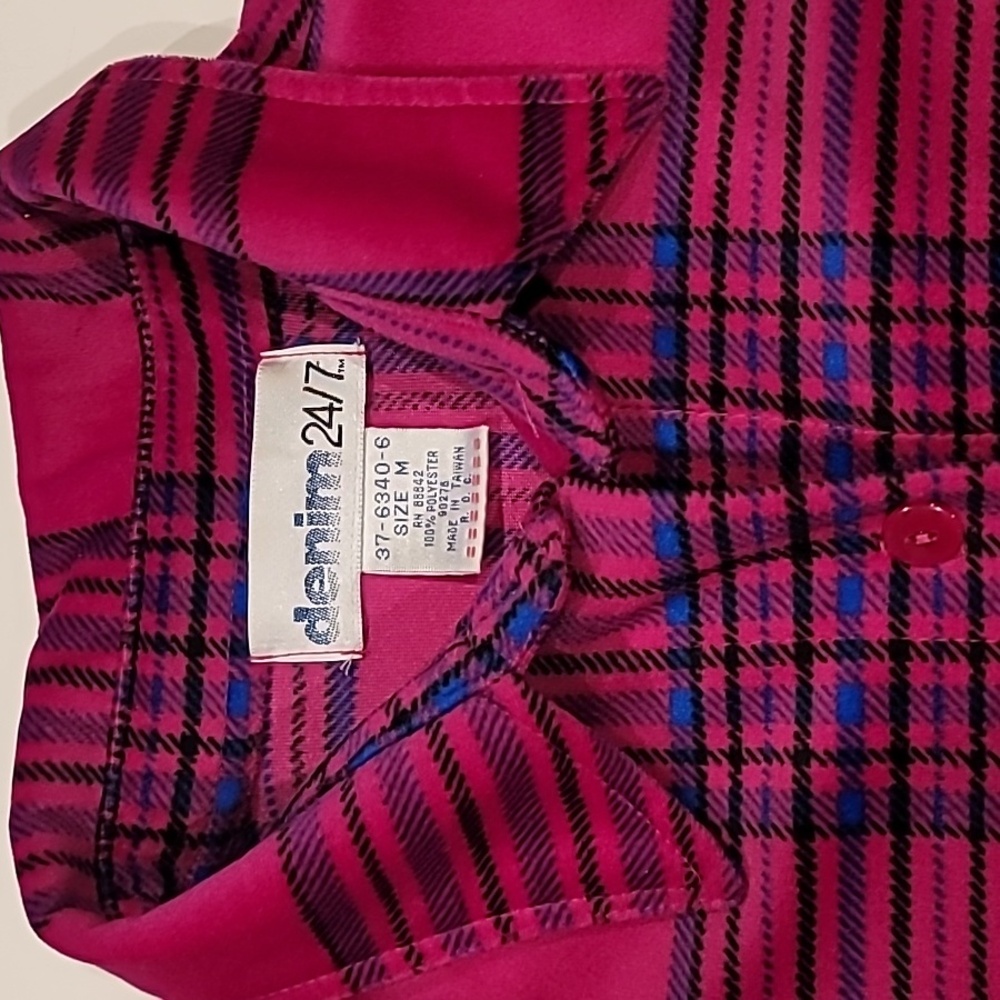 Denim 24/7 Velour Bold Plaid Shirt Pink Blue Medium - Picture 5 of 13